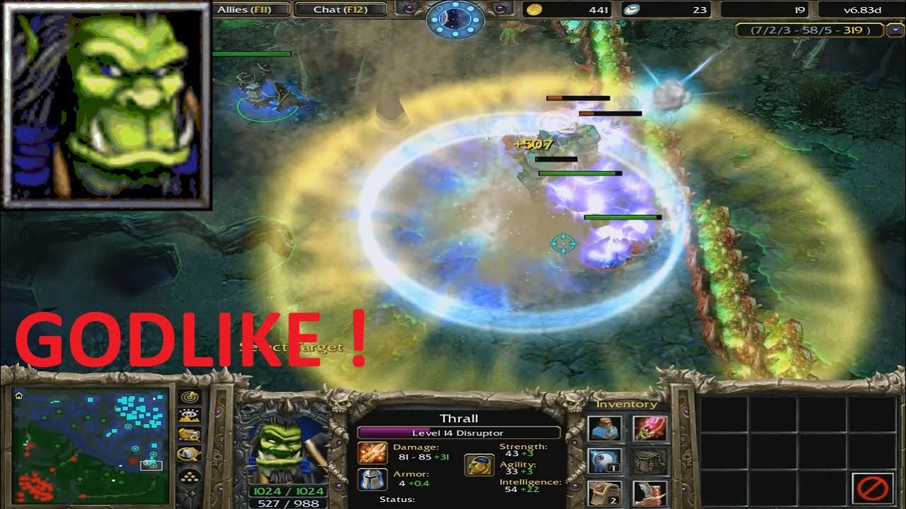 DotA 6.83d - Disruptor, Thrall GODLIKE !
