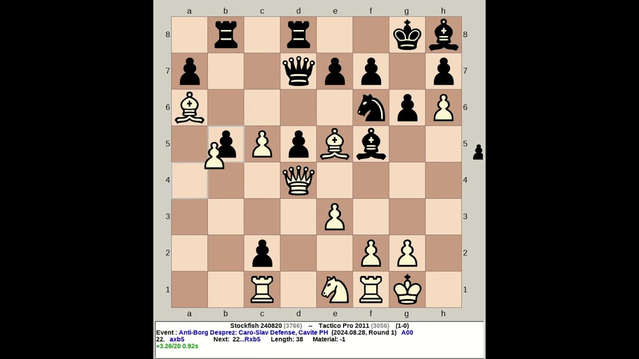 Stockfish 240820 vs Tactico Pro 2011 | Anti Borg Desprez: Caro Slav Defense #chess