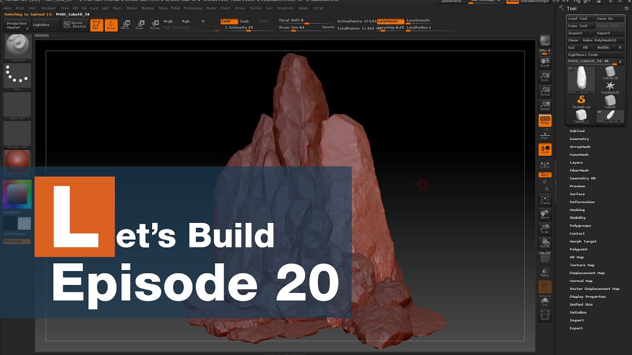Let's Build S2E20 - Cliff Sculpting Details Zbrush