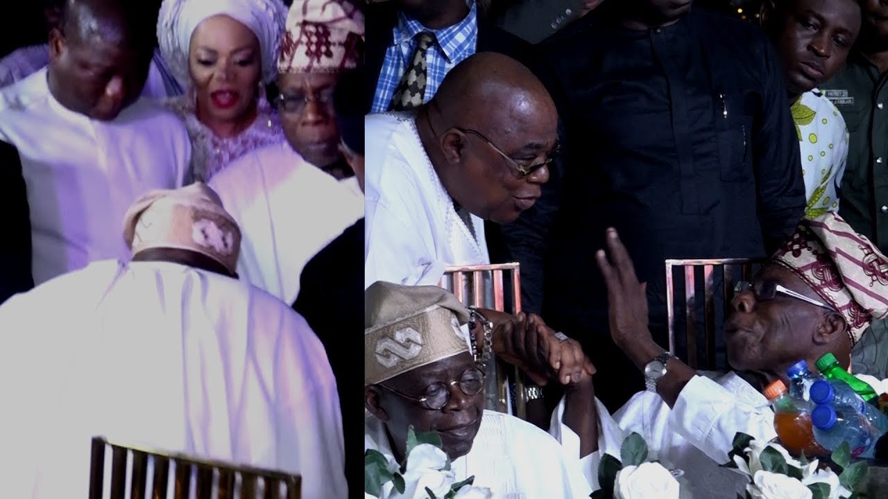 BOLA TINUBU FINALLY BOW DOWN TO GREET OBASANJO @ CHIEF RASAK OKOYA 80TH BIRTHDAY