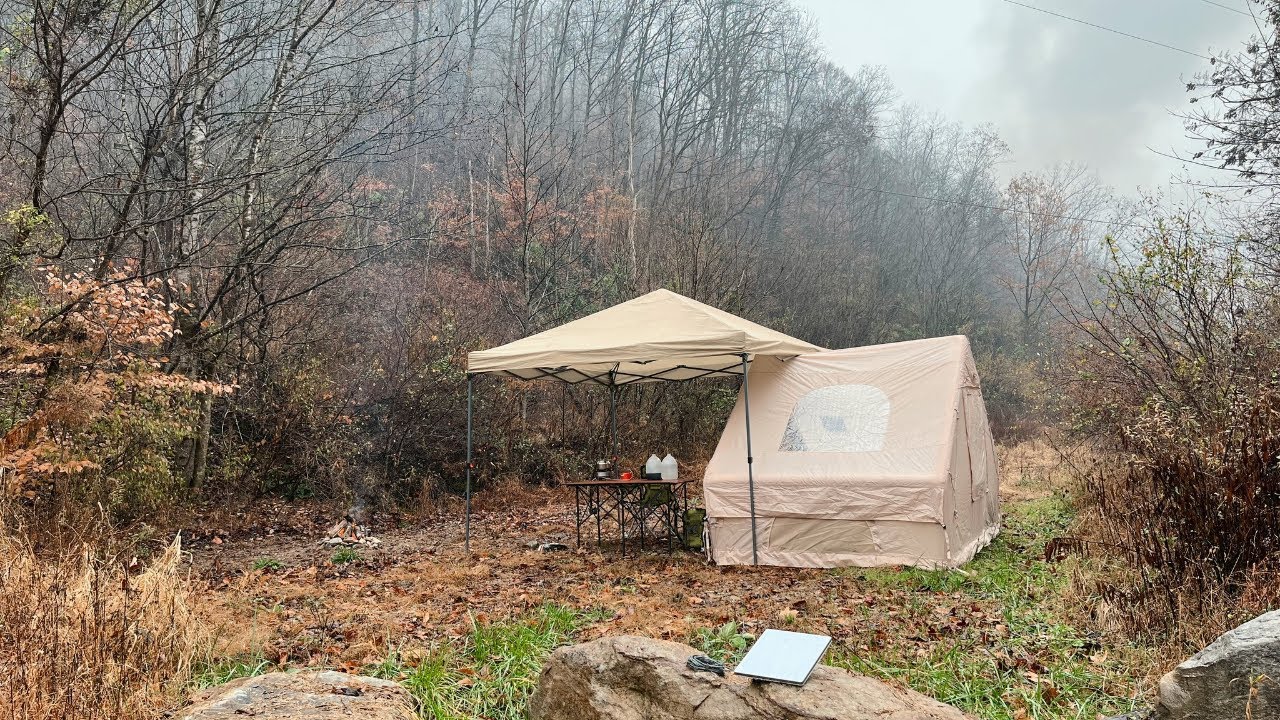 Chilly, & Rainy Inflatable Tent Camping in West Virginia - Hcalory Diesel Heater