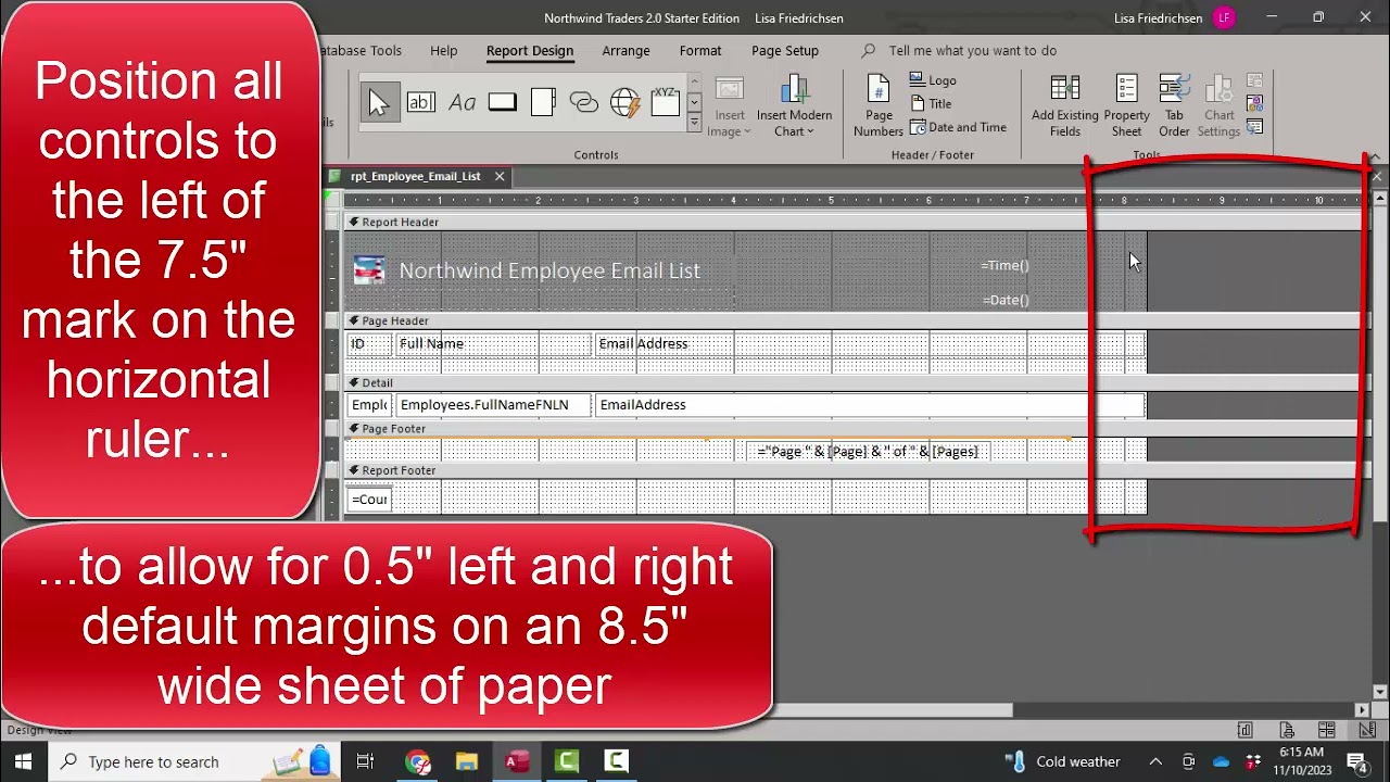 Microsoft Access: Fixing a report that is too wide (or prints blank pages)