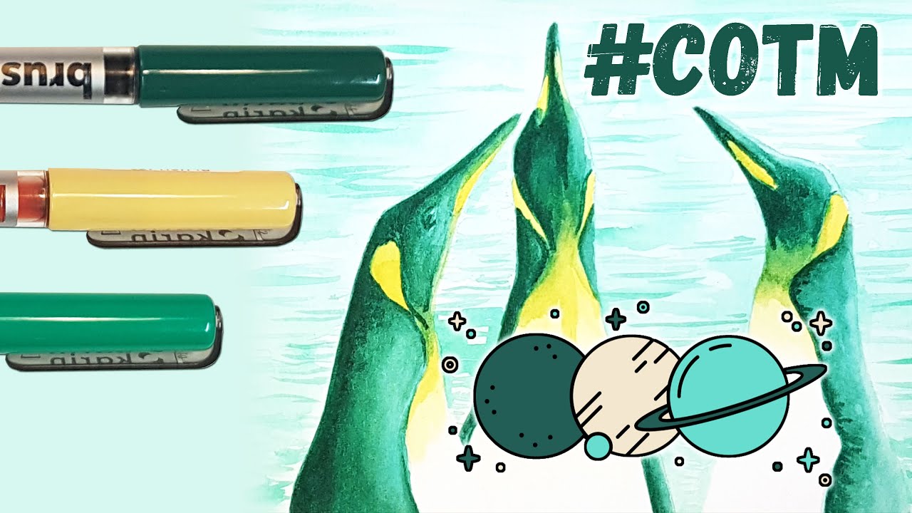 Emporer Penguins in Three Colors! Karin Brushmarker Pro #ColorsoftheMonth April Challenge
