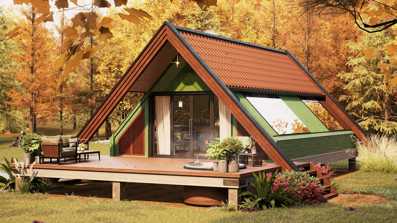 23' x 32' (7m x 10m) Tiny House A-Frame Cabin! Off the Grid Airbnb Full Tour