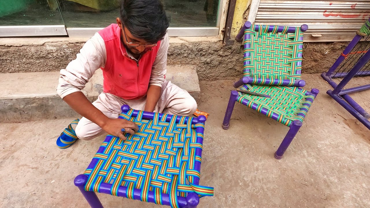 Round Tube Stool Making | How to Make Weaving Plastic Rope Chair Seat