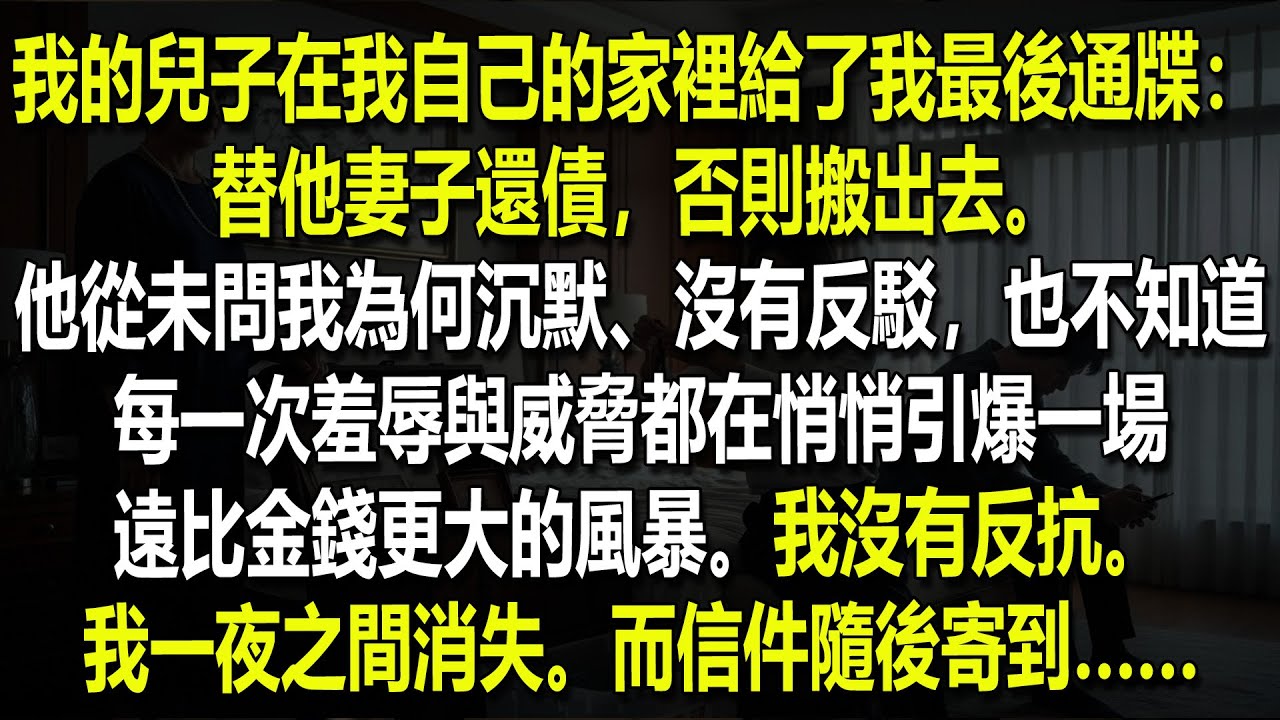 🏠🔥我的兒子逼我替他的妻子償還債務，否則就要把我趕出屬於我自己的房子於是，我消失了……