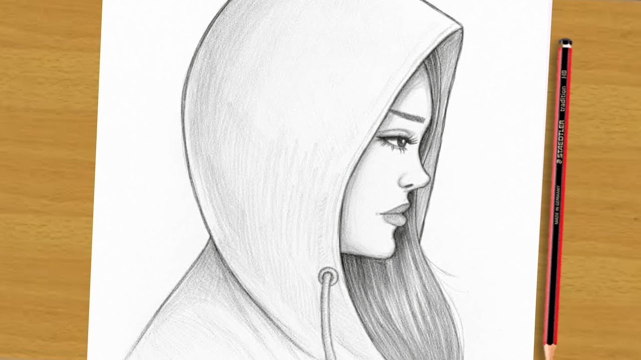 Easy Side Profile Pencil Drawing | Hooded Girl Sketch Step by Step (Beginners)