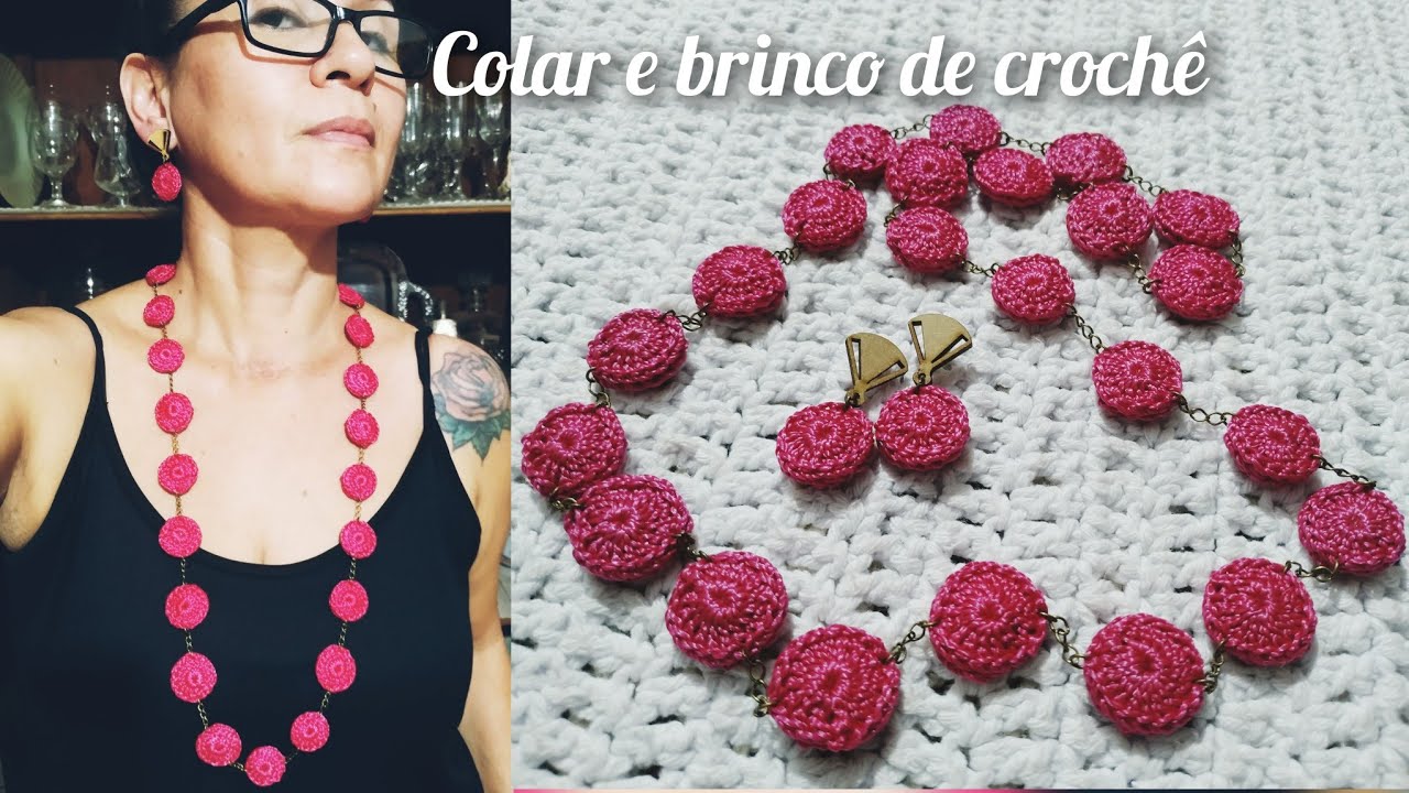 COLAR E BRINCO DE CROCHÊ   #crochetearrings  #marcialobocroche