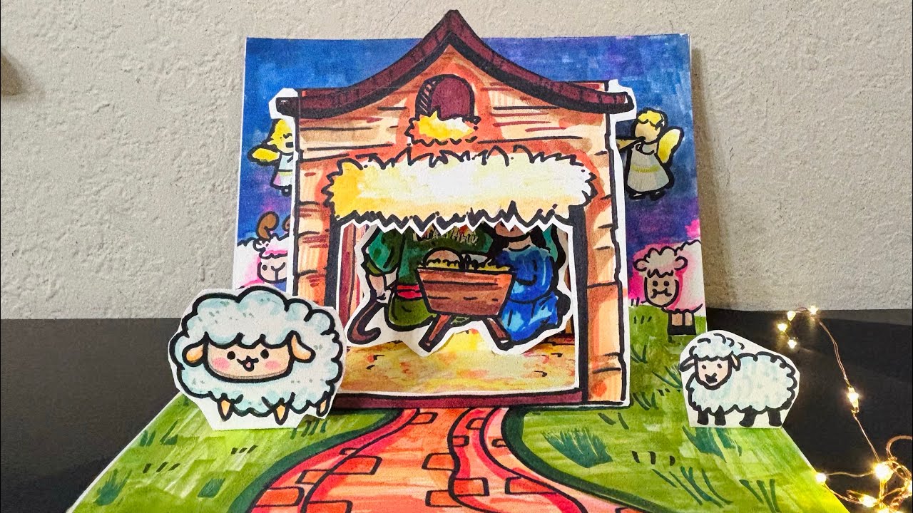 How to Draw Baby Jesus Nativity scene | Make pop-up Christmas card | DIY Nativity Scene Pop-Up Card