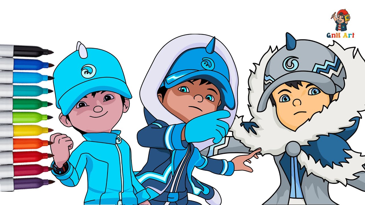 Cara Menggambar Boboiboy Air, Es dan Salju - Boboiboy Air Tahap 1, 2, 3