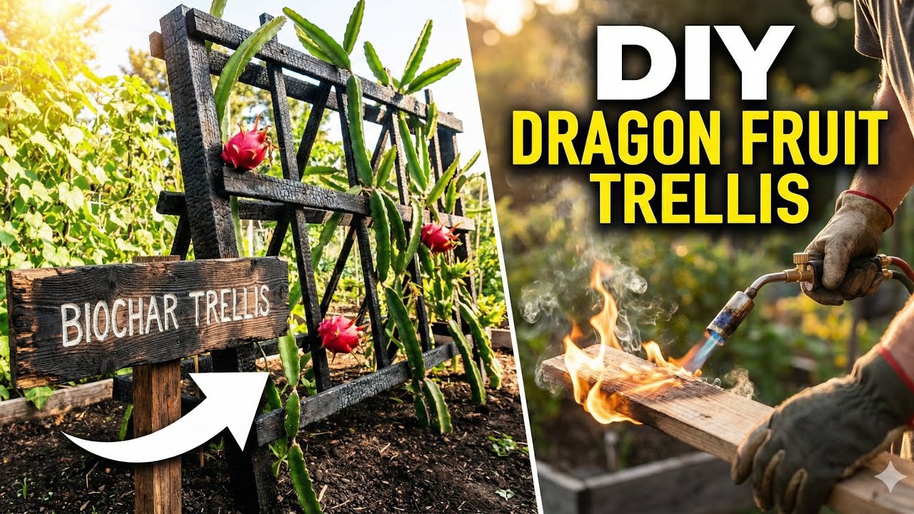 DIY Biochar Dragon Fruit Trellis: The Ultimate Shou Sugi Ban Cedar Build! 🔥