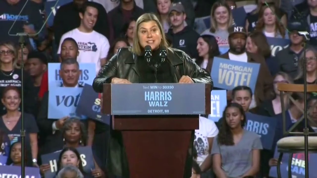 Elissa Slotkin speech introduces Eminem at Kamala Harris rally in Detroit