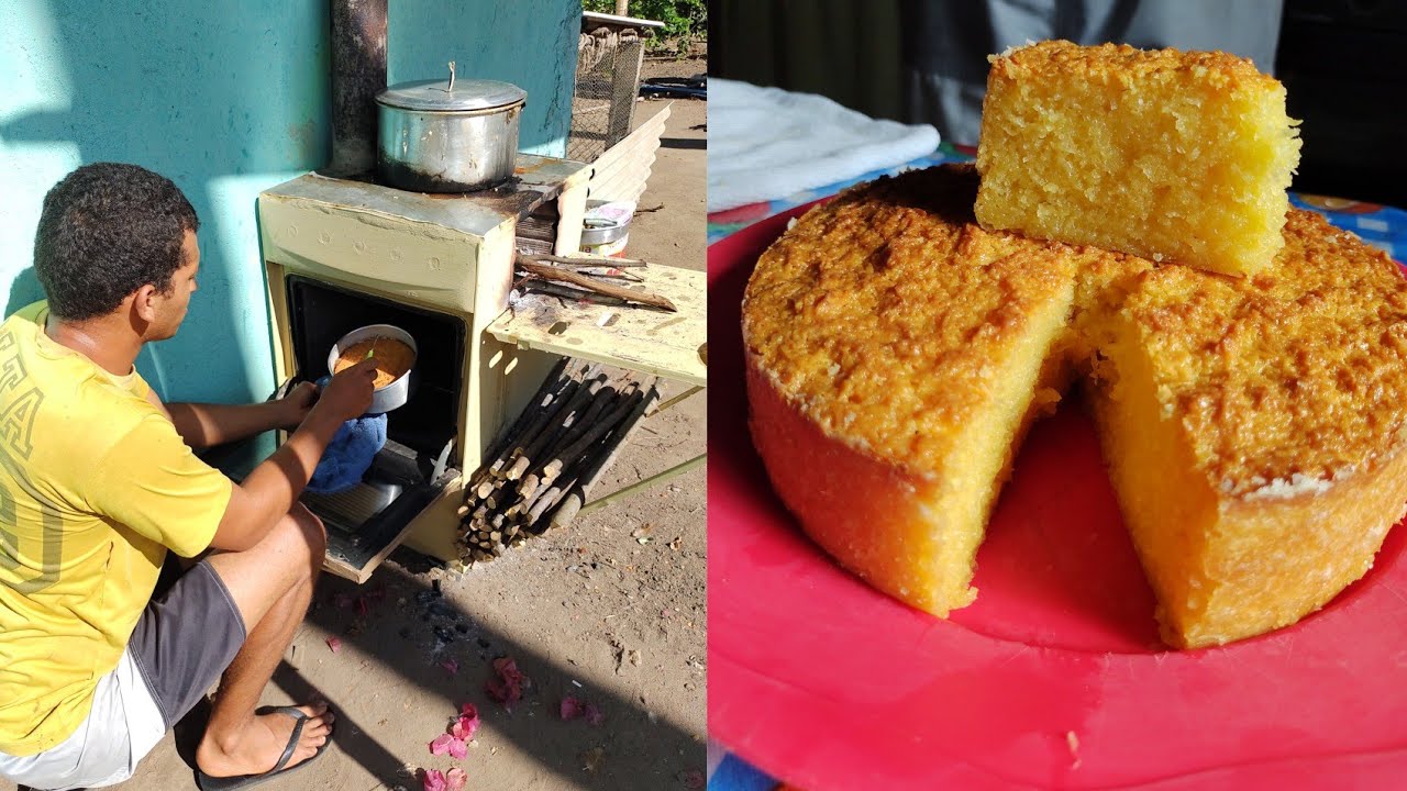 testando o forno do meu fogão a lenha +  receita de bolo de mandioca (aipim)
