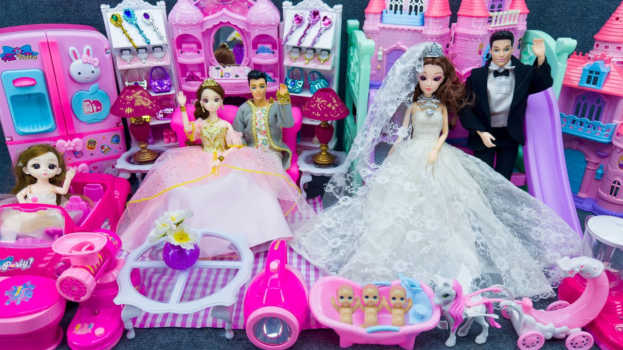 22 Minutes Satisfying With Unboxing Wedding Barbie Princess Bedroom Dress Up Playset ASMR Review