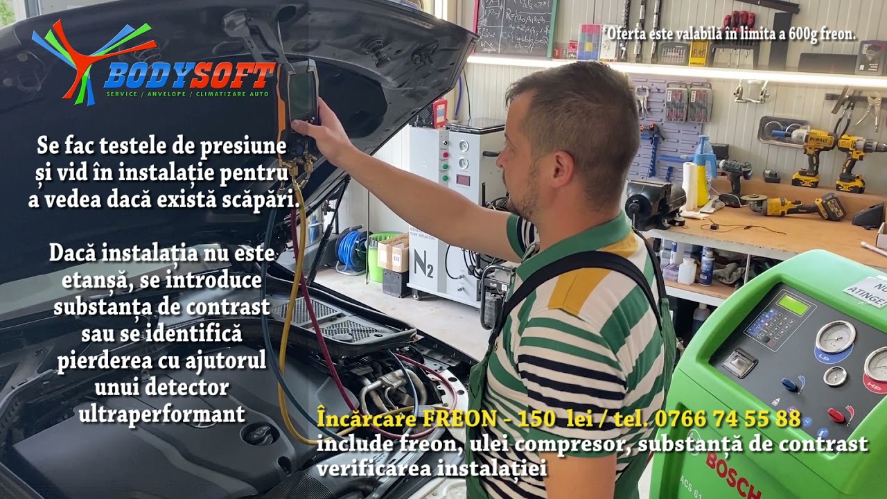 BodySoft Service Băilești. Reparații climă auto, Încărcare freon aer condiționat auto