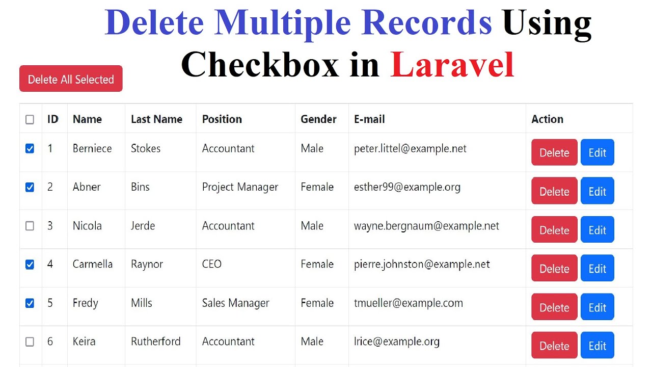 Delete Multiple Records Using Checkbox in Laravel