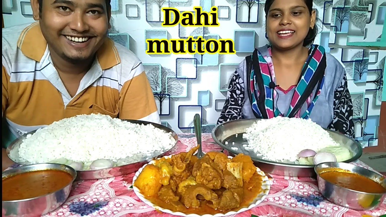 eating dahi mutton curry and rice, eating show,,