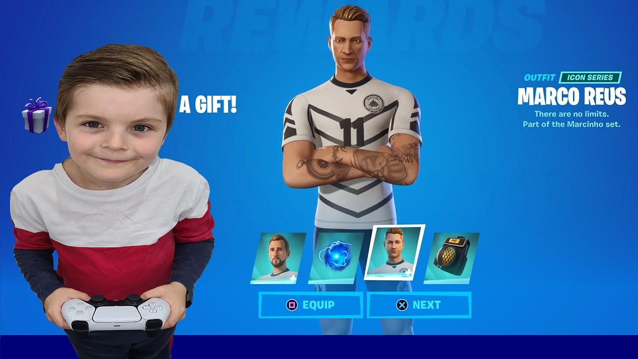 TRUMAnn Giving His 7 Year Old Kid NEW FOOTBALL ICONS BUNDLE! (Unlocking KANE & REUS Fortnite Skins)