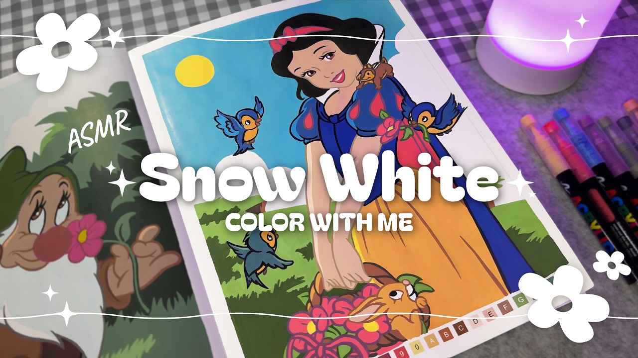 Color with Me 🍎 Disney Coloriages Mystères Saisons (Page 2 • Blanche Neige • Snow White) • ASMR 4K