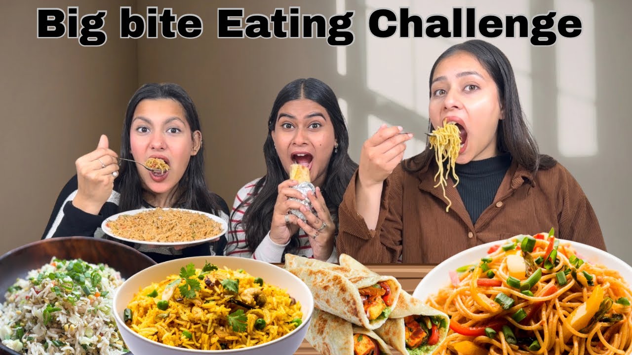 Biggest Bite Eating Challenge || Noodles,Matar Pulao,Fried Rice,Panner Roll
