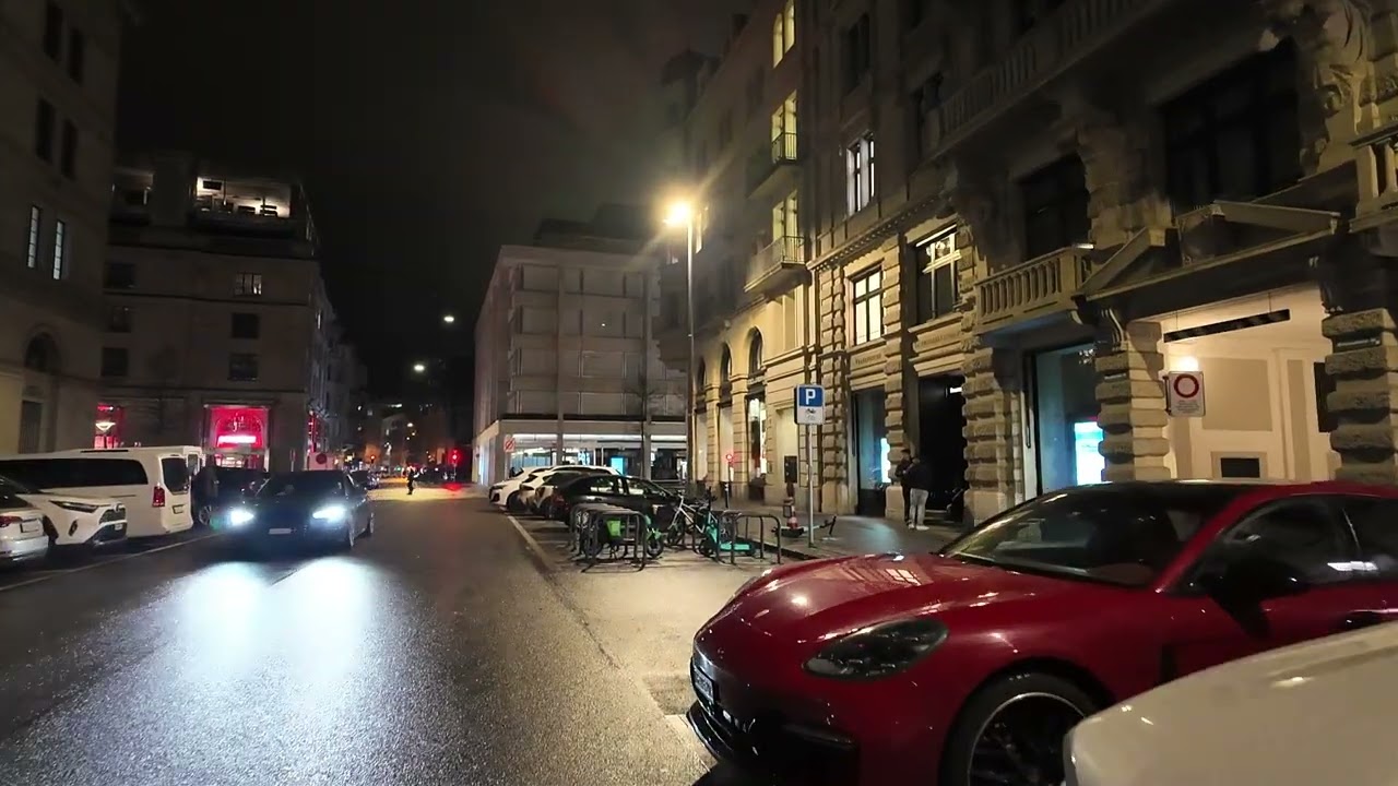 Zurich Altstadt - old town  night time riverside