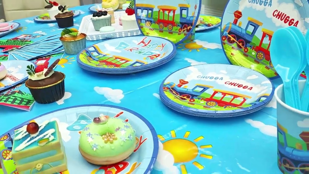 Train Birthday Party Supplies,128pcs Train Party Decorations Tableware Set