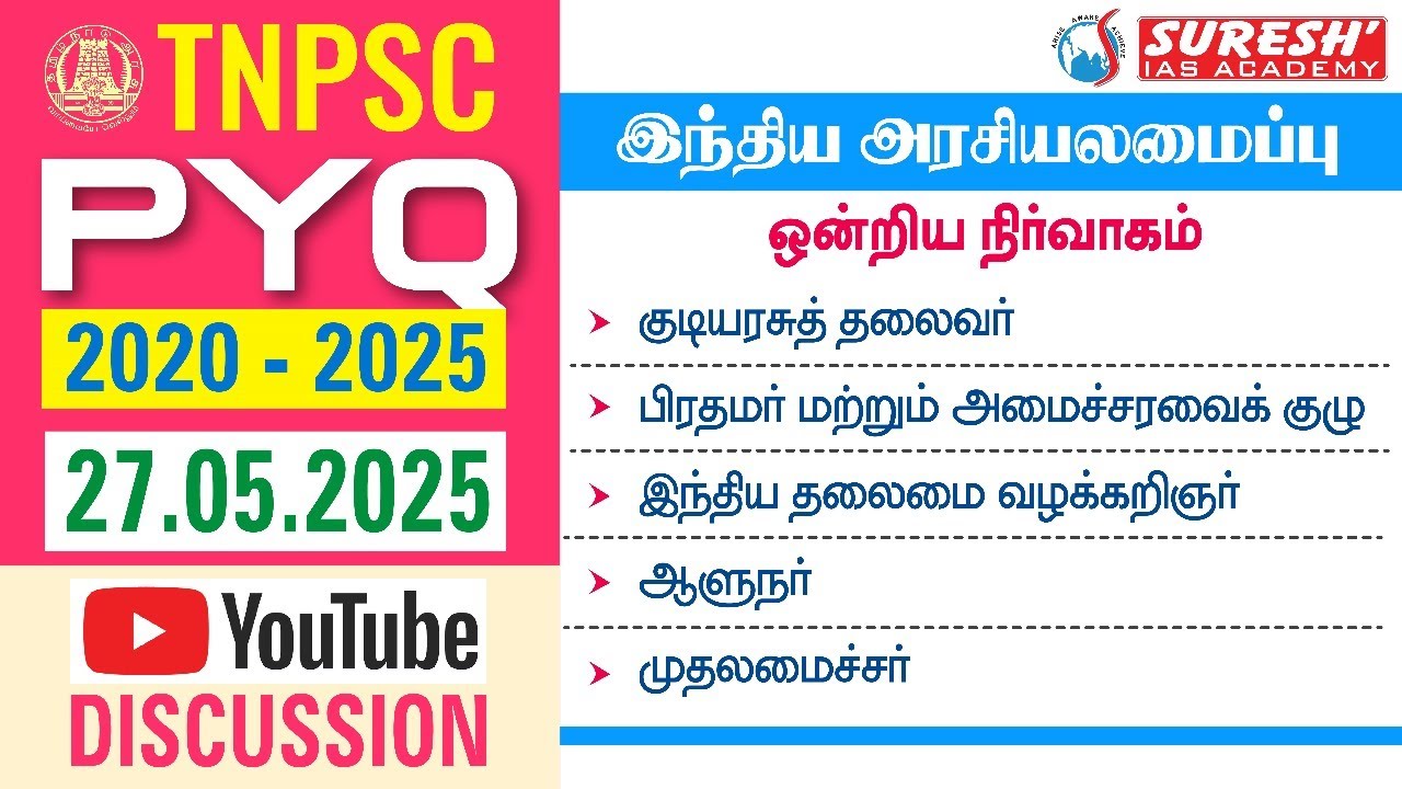TNPSC PYQ 2020 - 25 | DAY-16 | INDIAN POLITY | YOUTUBE DISCUSSION