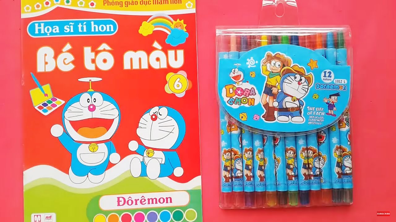 Bé Tập Đếm và Học Màu Sắc với Đồ Chơi Bút Màu Crayola Thông Minh, Vở Tô Màu Doraemon