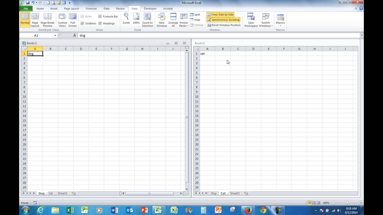 How to see Excel worksheets side by side on the same screen