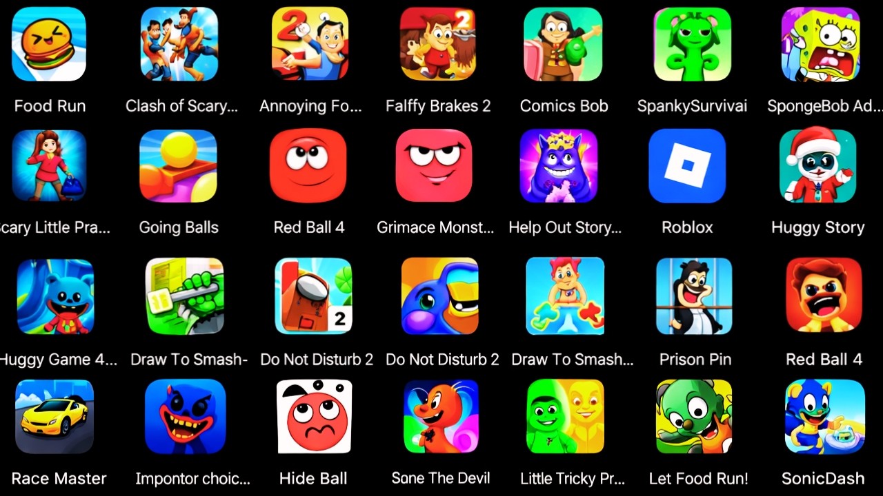 Roblox,Sprunki Survival,Stumble Guys,Hill Climb 2,Save The Fish,Gramic Monster Scary Survival