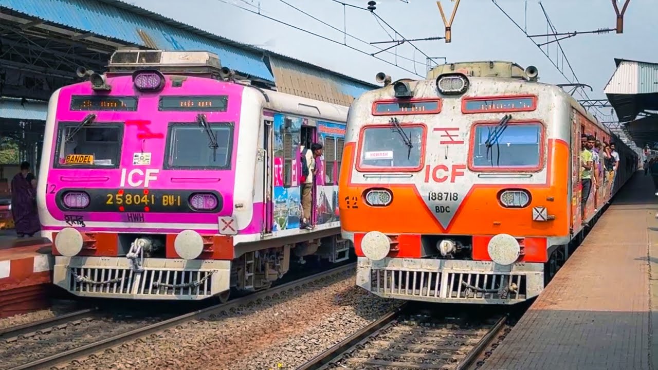 🔥Crazy perfect timing kolkata EMU local trains crossing | Indian Railways