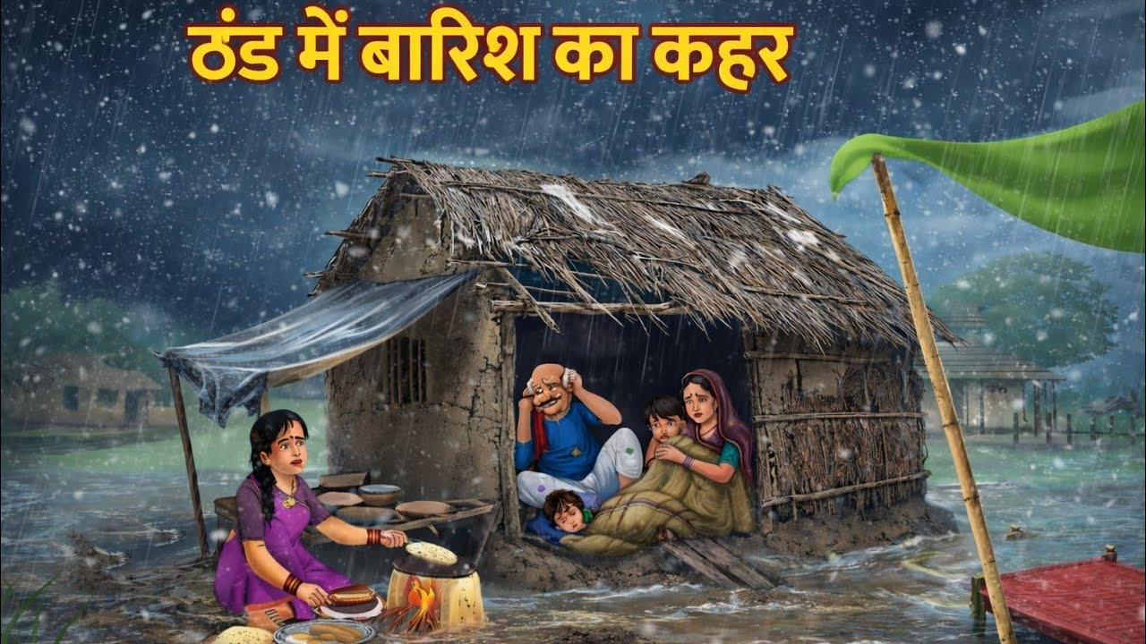 ठंड में बारिश का कहर हिंदी कहानी Hindi story  bedtime story hindi  cartoon story Kahaniya #animation