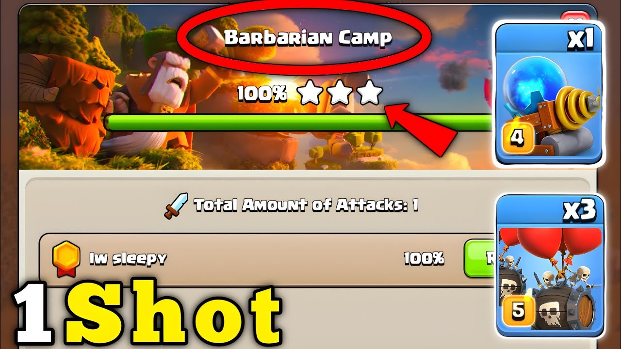 1 Shot Max Barbarian Camp 2026 Attack Strategy in Clan Capital