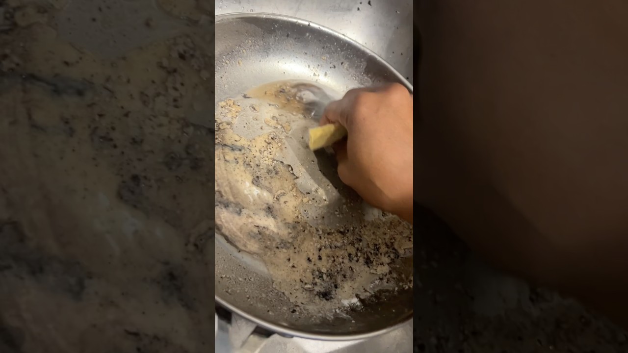 TRY THIS for cleaning  burnt bits off of a stainless steel pan #stainlesssteel #nontoxiccookware