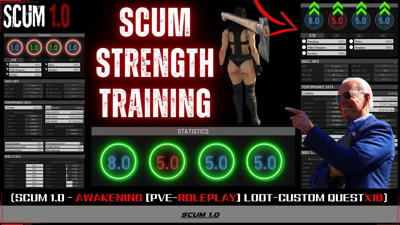 〔SCUM 1.0 - Strength Training Guide〕แนะนำการปั๊ม Str 8.0 ในแพท Scum 1.0