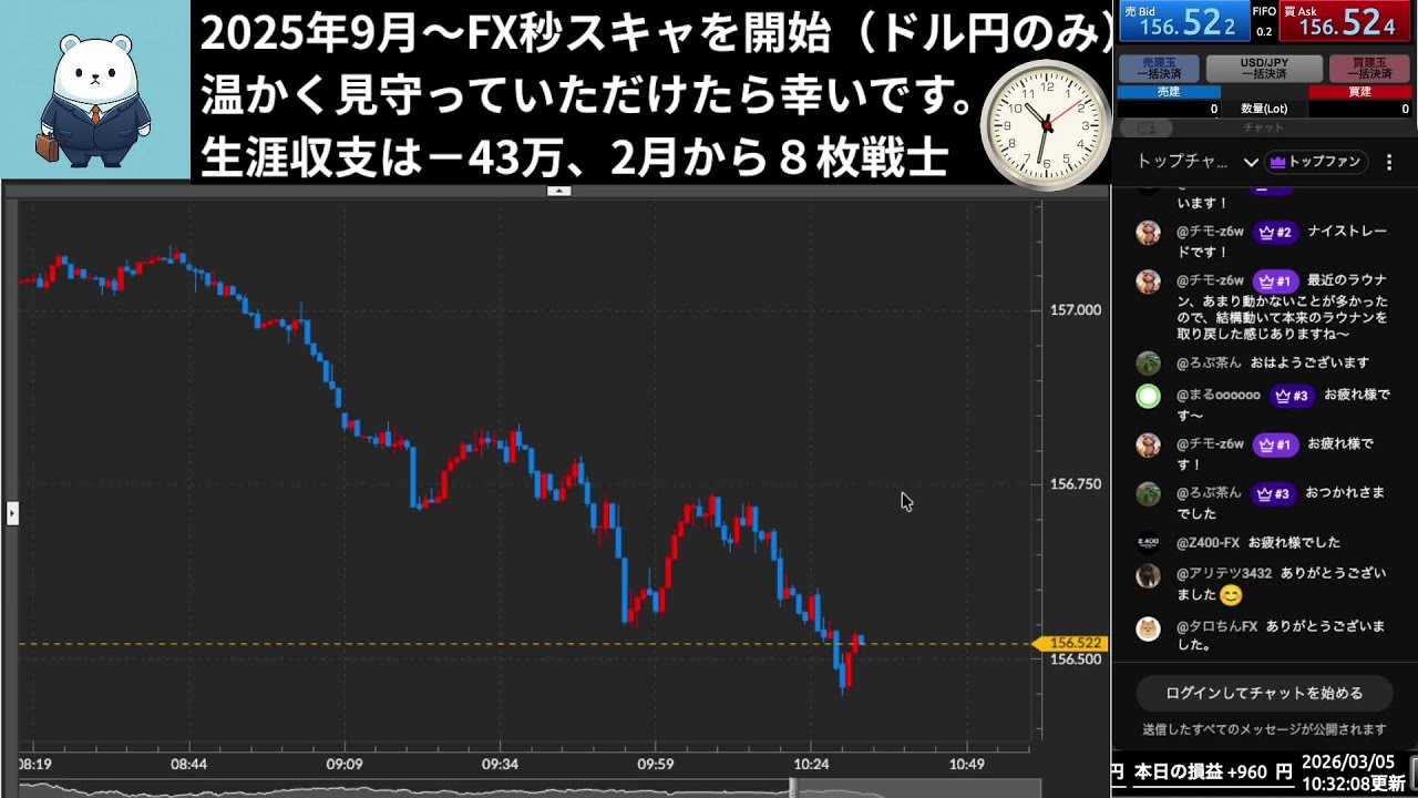 【FX 秒スキャルピング】リアルトレード配信｜3月5日木曜日｜東京時間