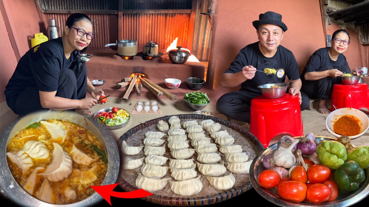 Nepali Style Jhol Mo:Mo: Recipe || Veg Jhol Momo with Till Achar, Winter Recipe Making & Eating 