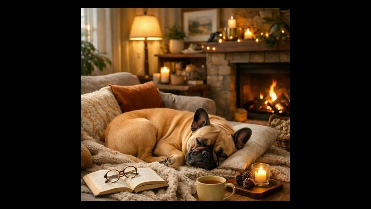 Bulya the French Bulldog 🐶 Cozy Fireplace & Calm Music for Sleep