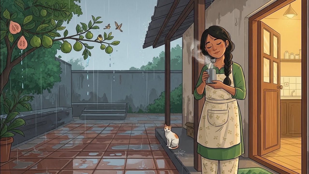 Rain on the Old Courtyard Tiles | Making Ginger Tea While Evening Birds Return 🌧️