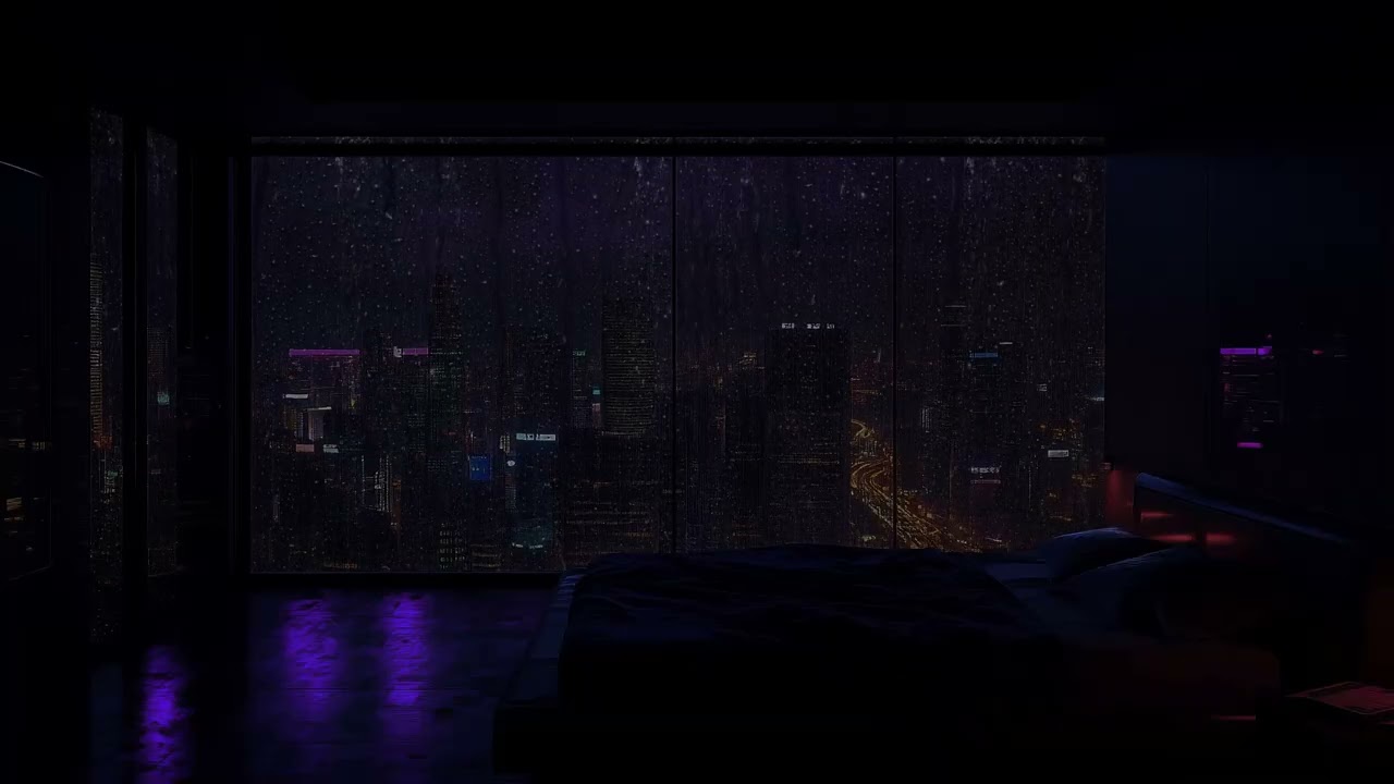 Late Night Rain in Los Angeles Apartment☔Chill Ambience with City Lights & Thunder for Sleep& Study😴