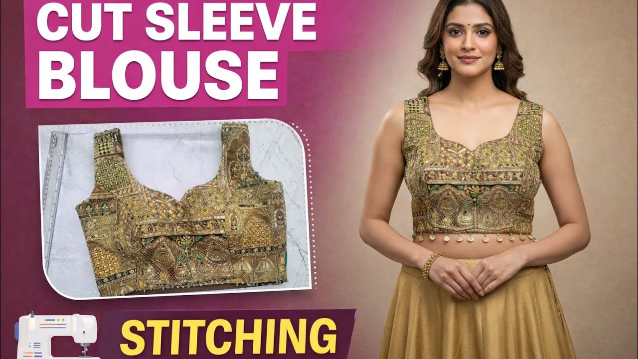 Cut Sleeve Blouse Cutting and Stitching | Sleeveless Blouse with Cuff | Blouse Cutting for Beginners
