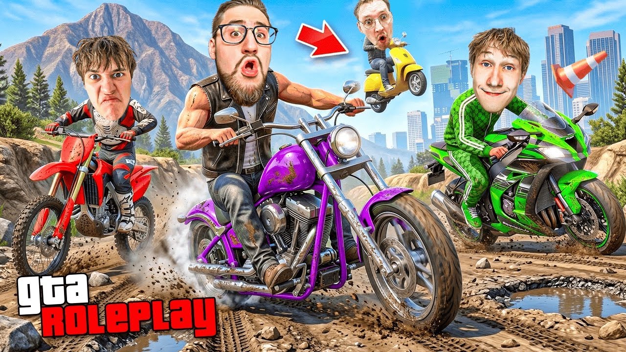 РАЗБИЛИСЬ НА МОТОЦИКЛЕ 789 РАЗ! 16 СЛУЧАЙНЫХ БАЙКОВ vs КОЛЕСО РАНДОМА! УГАРНЫЕ ГОНКИ! (GTA 5 RP) 