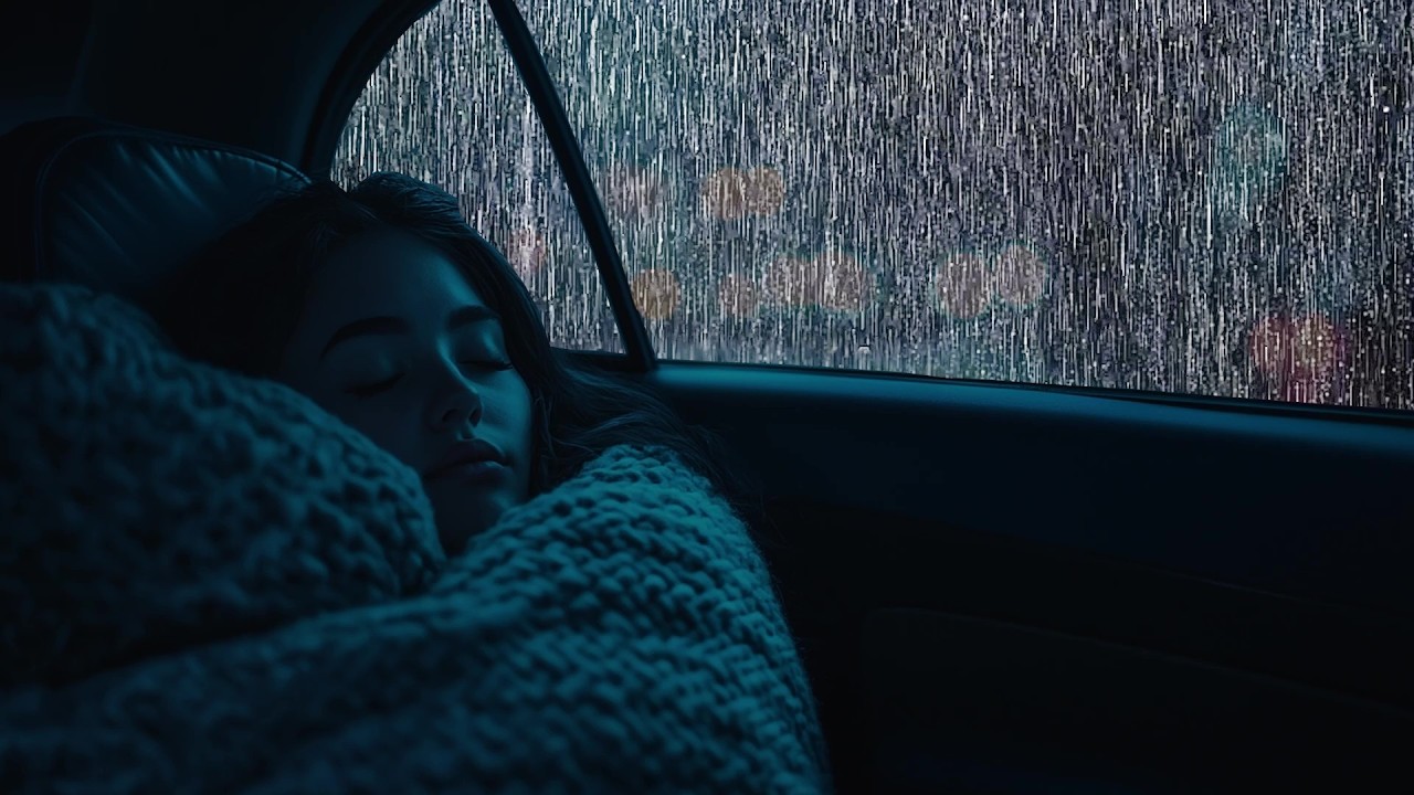 Enchanted Sleep with Heavy Rain on a Car & Thunder Rumble in a Parking Lot at Night