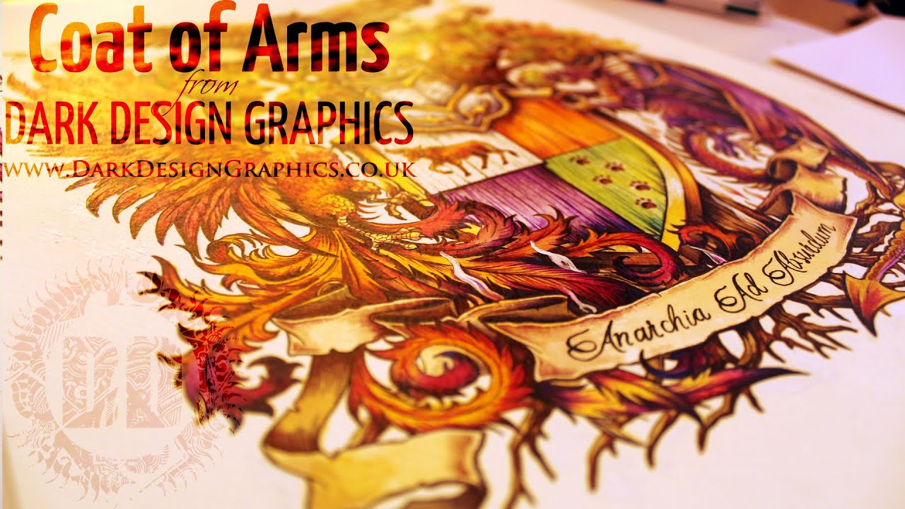 The supremely Colourful Coat of Arm - hand-drawn by Dawn, piano Hand Written Beatrice Nicholas