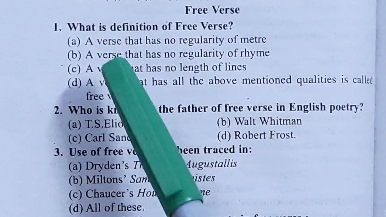 Important MCQs (objective type questions) on Allegory and Free verse