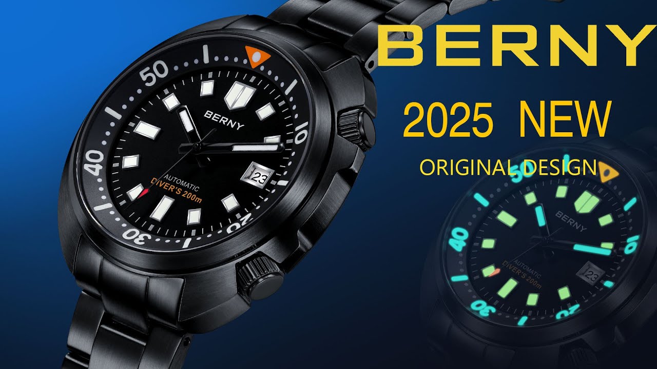 🦈DIVE READY: 2025 All-Black BERNY Compressor Watch - NH35 Automatic 20ATM Waterproof + Military Lume