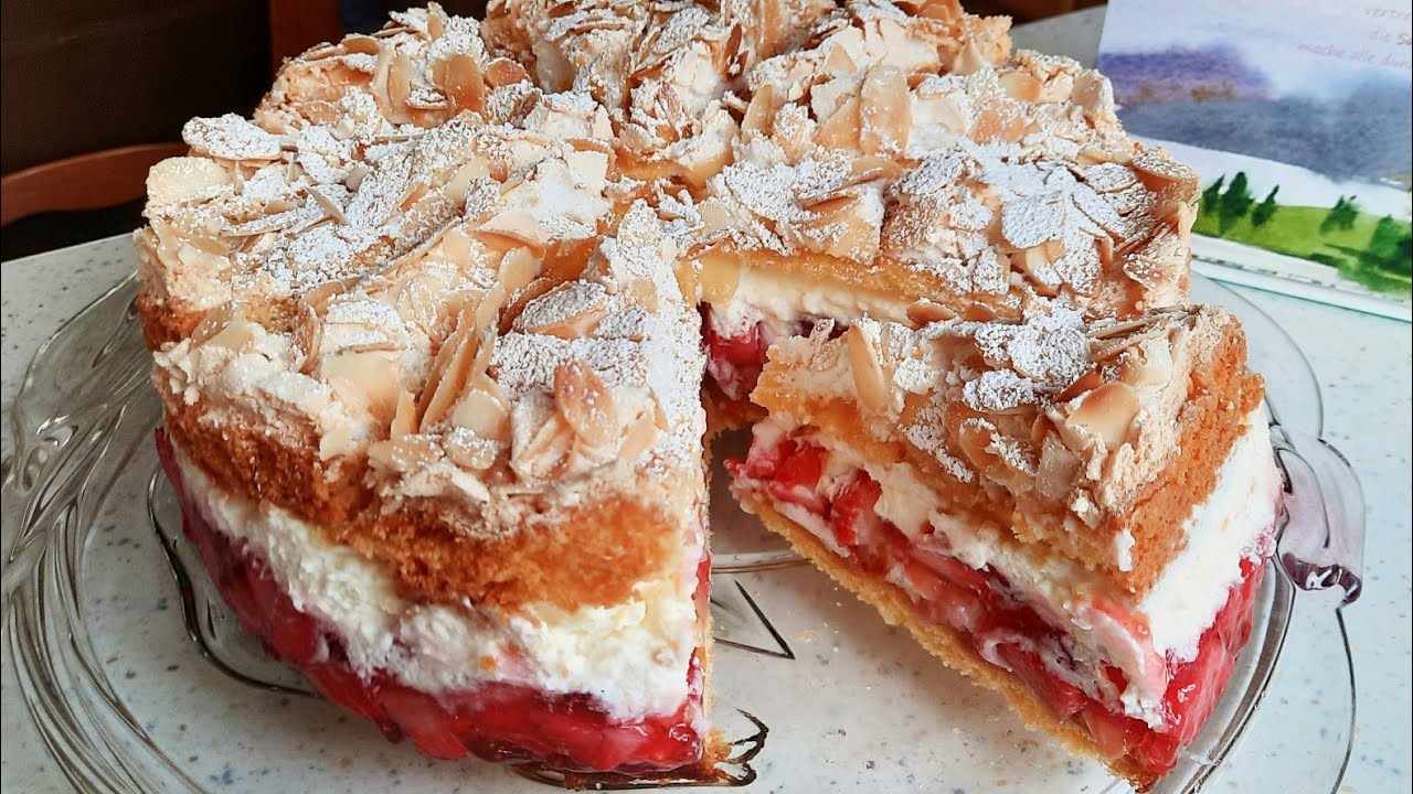 Himmelstorte Erdbeertorte Rezept / Торт Небесный с клубникой воздушный лёгкий