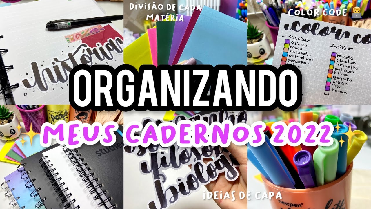 Organizando meus cadernos de 2022||divisórias fácies ,color code e dicas de organização