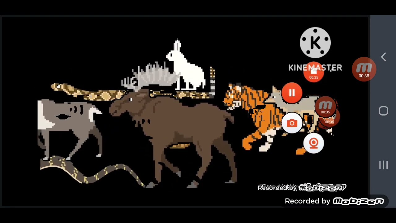 A pixelated animal stampede with broken record music