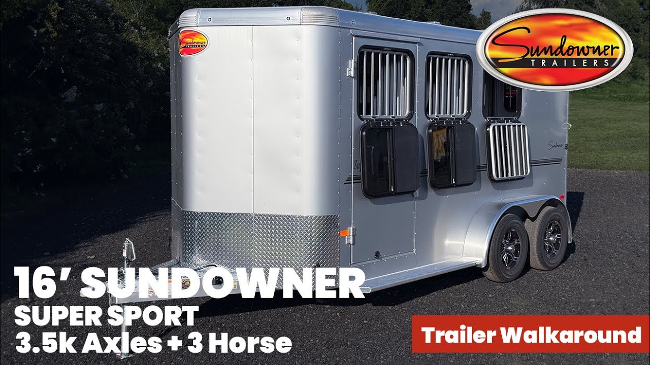 16' Sundowner 3 Horse Super Sport Bumper Pull Trailer – Silver – Feed Door & Window - 1518